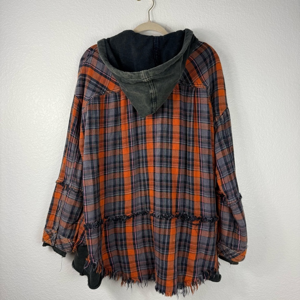 Free People Calico Basin Hooded Plaid Shirt Jacket Oversized Size M - Picture 7 of 10